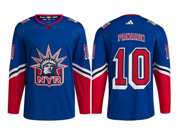 Mens New York Rangers #10 Artemi Panarin Blue 2022 Reverse Retro Stitched Jersey Dzhi